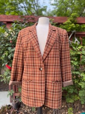 Vintage Women's Plaid Blazer Jacket - Rust Plaid